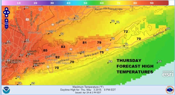 Long Island's First 80 Degree Highs Wednesday Thursday Friday