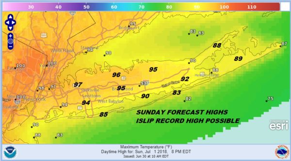 Heat Advisory Long Island 90s Today Mid to Upper 90s Sunday