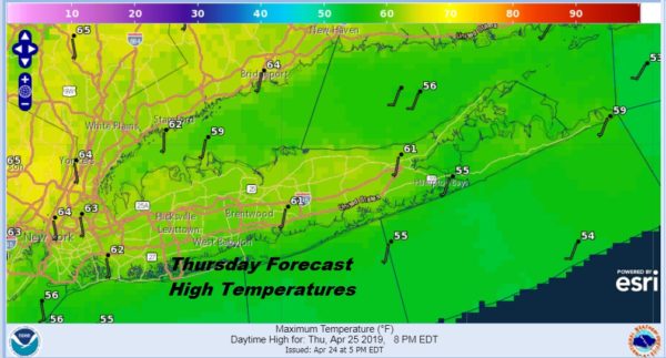 Long Island Onshore Flow Showers Thunderstorms Friday Sunshine Windy Saturday