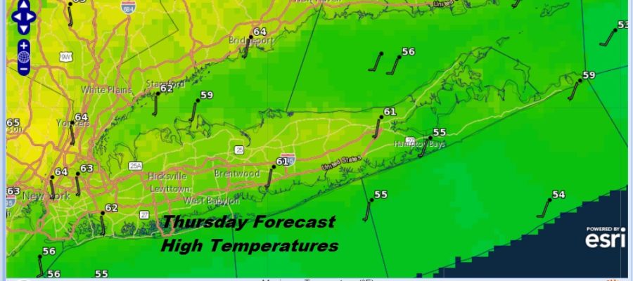 Long Island Onshore Flow Showers Thunderstorms Friday Sunshine Windy Saturday