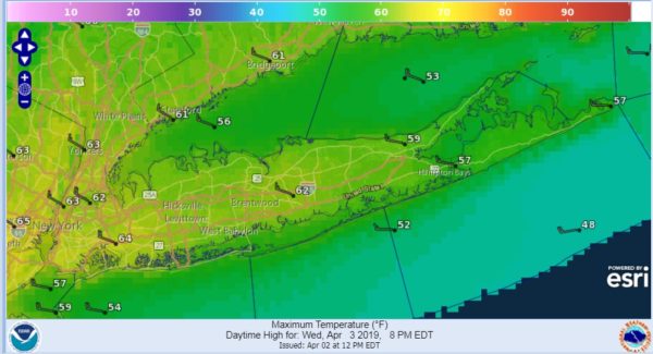 Coastal Storm Brushes Long Island Overnight Dry Breezy Warmer Wednesday